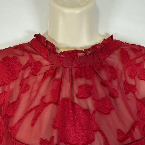 Torrid Red Floral Burnout Mock Neck Blouse Women's Plus Size 4 Sheer Top - Picture 4 of 13